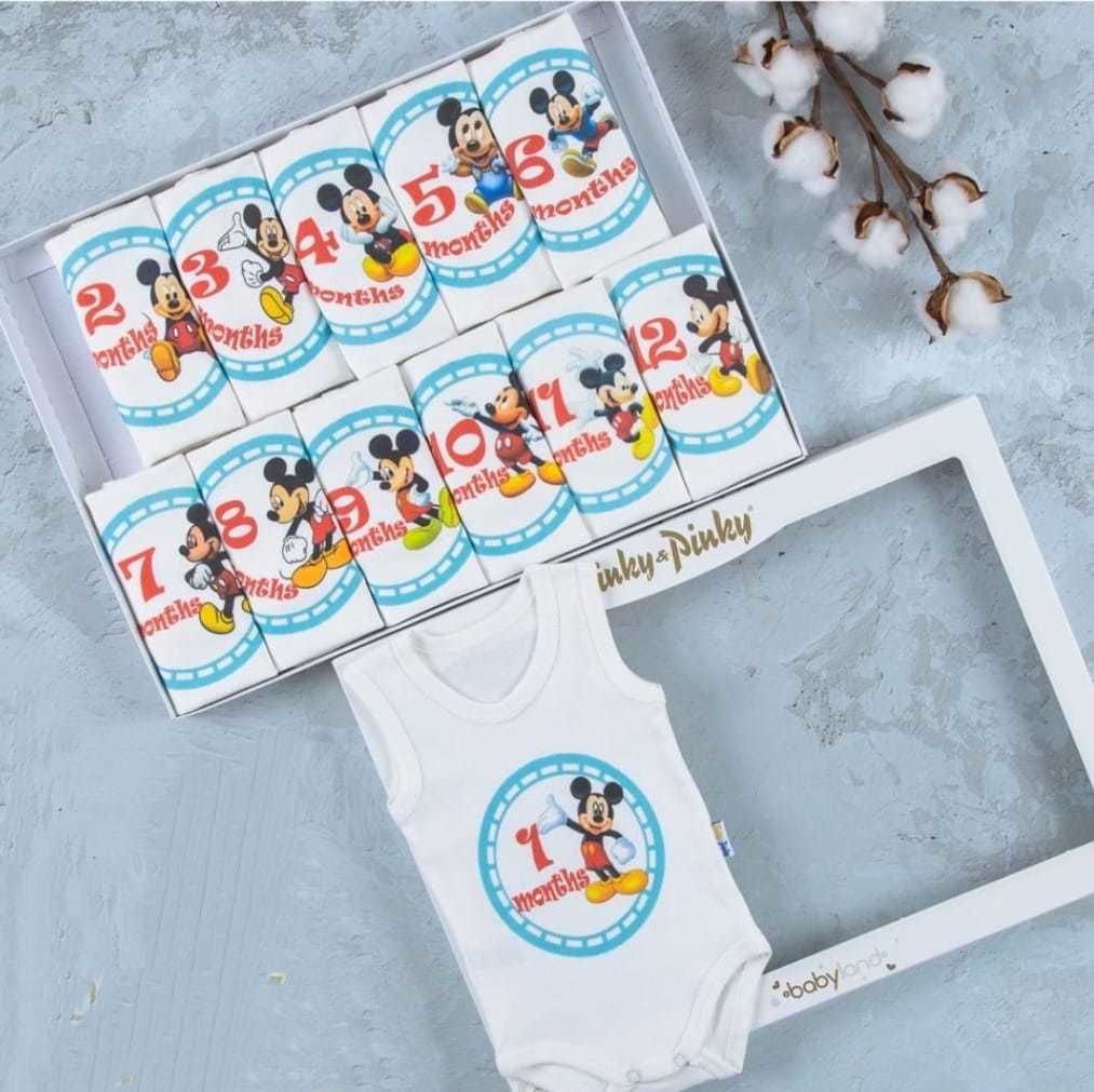 Mickey Baskılı 12'li Atlet Çıtçıtlı Badi Bebek Set