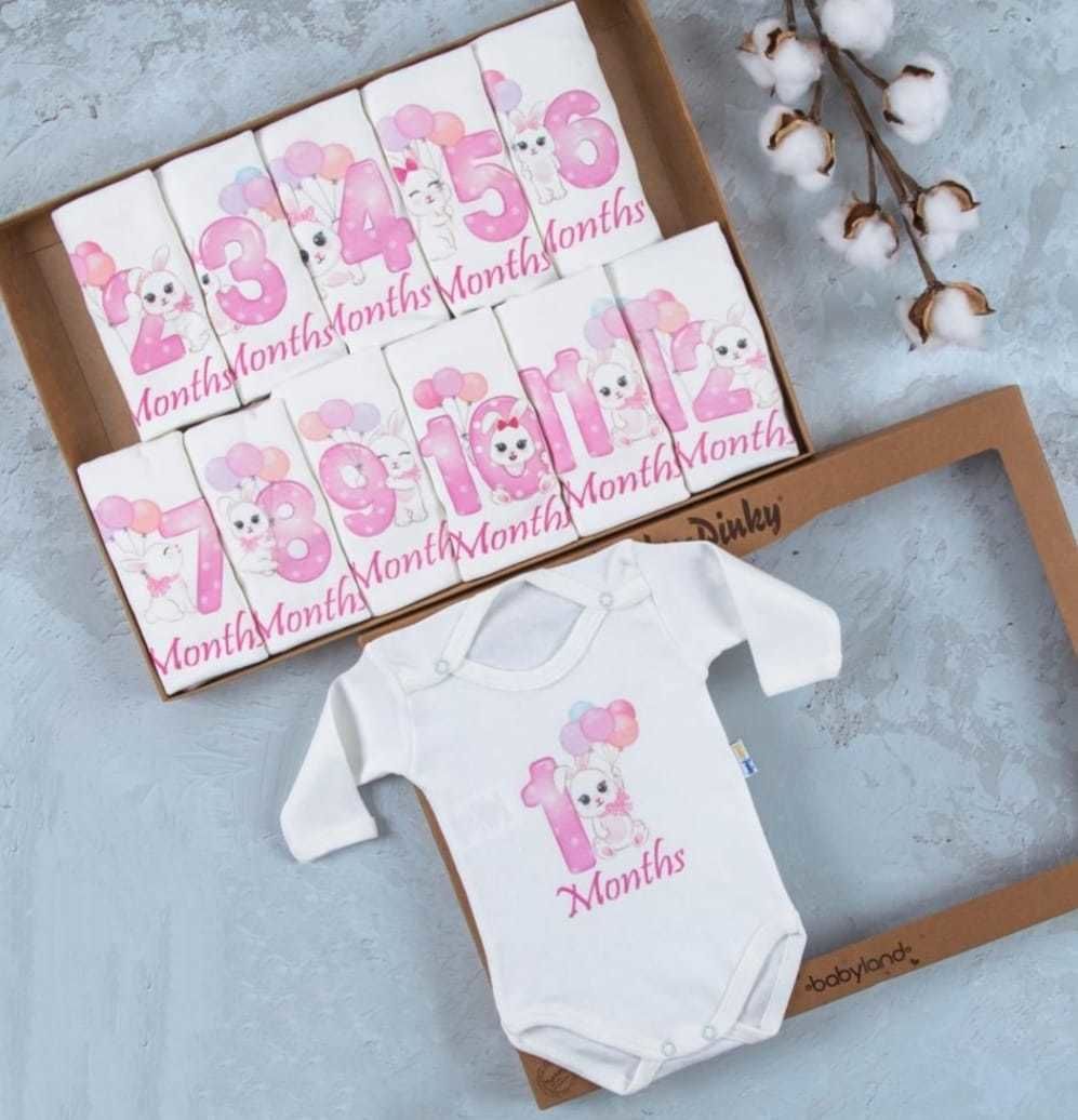 Tavşan Baskılı 12'li Uzun Kollu Çıtçıtlı Badi Bebek Set