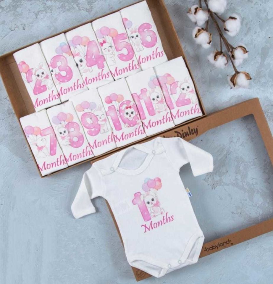 Tavşan Baskılı 12'li Uzun Kollu Çıtçıtlı Badi Bebek Set