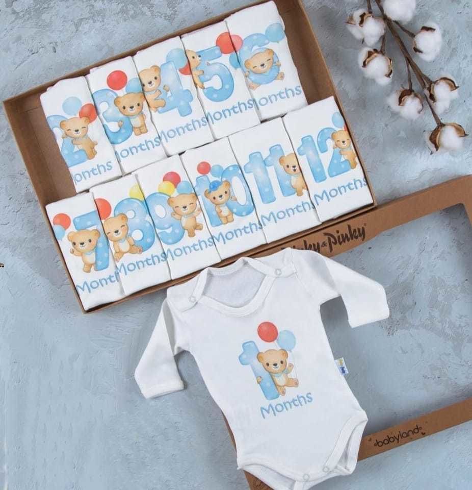 Ayıcık Baskılı 12'li Uzun Kollu Çıtçıtlı Badi Bebek Set