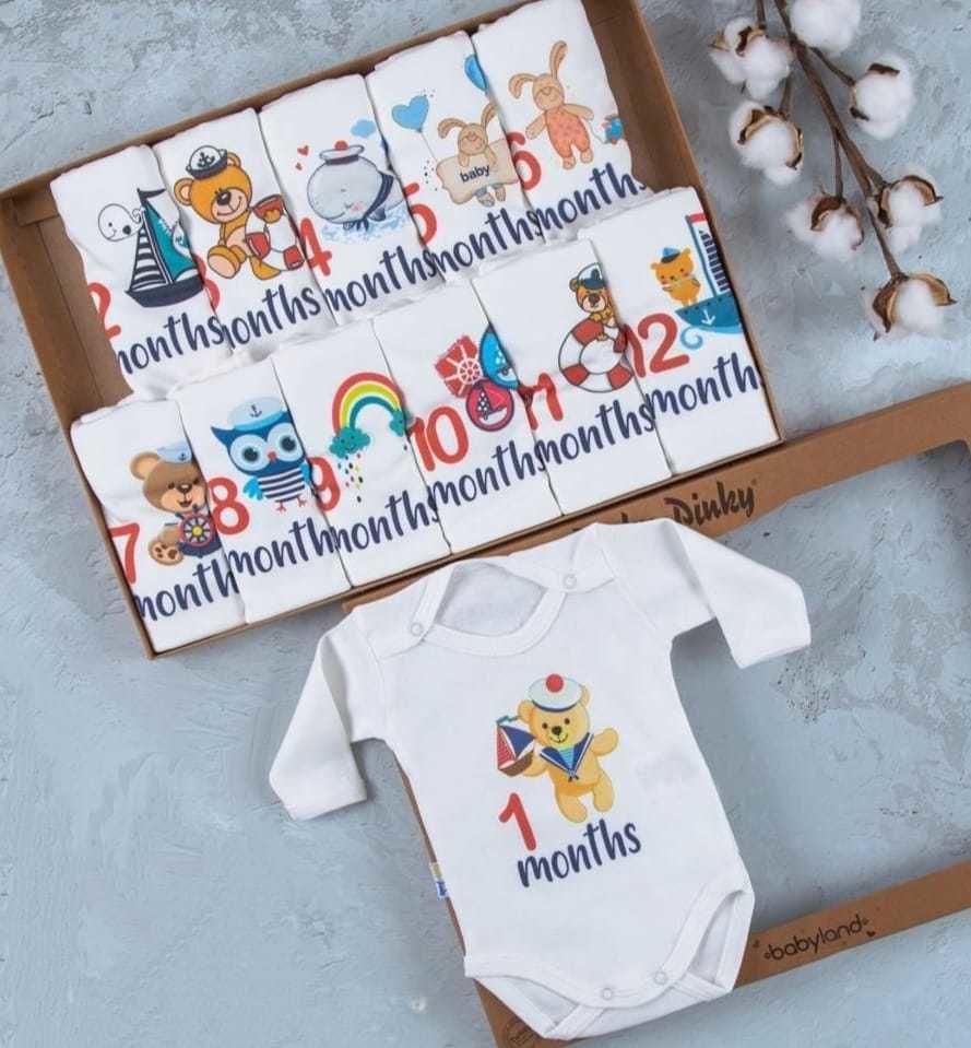Yelkenli Baskılı 12'li Uzun Kollu Çıtçıtlı Badi Bebek Set
