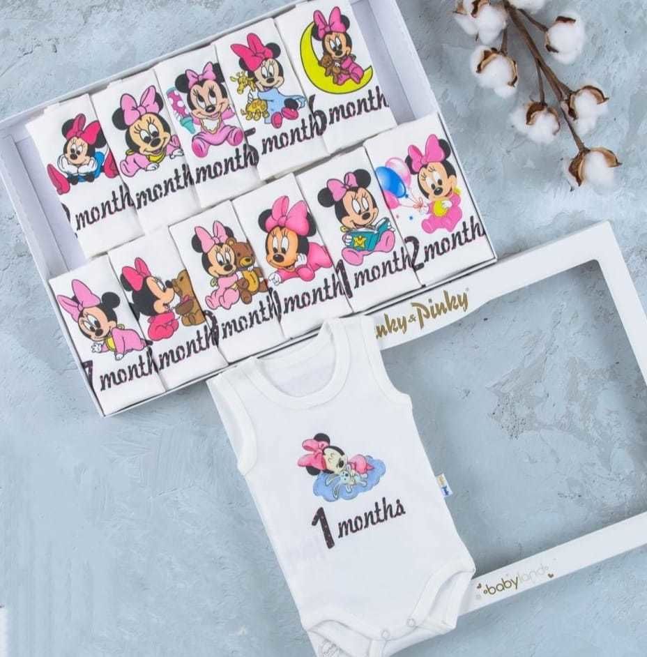 Baby Minnie Baskılı 12'li Atlet Çıtçıtlı Badi Bebek Set