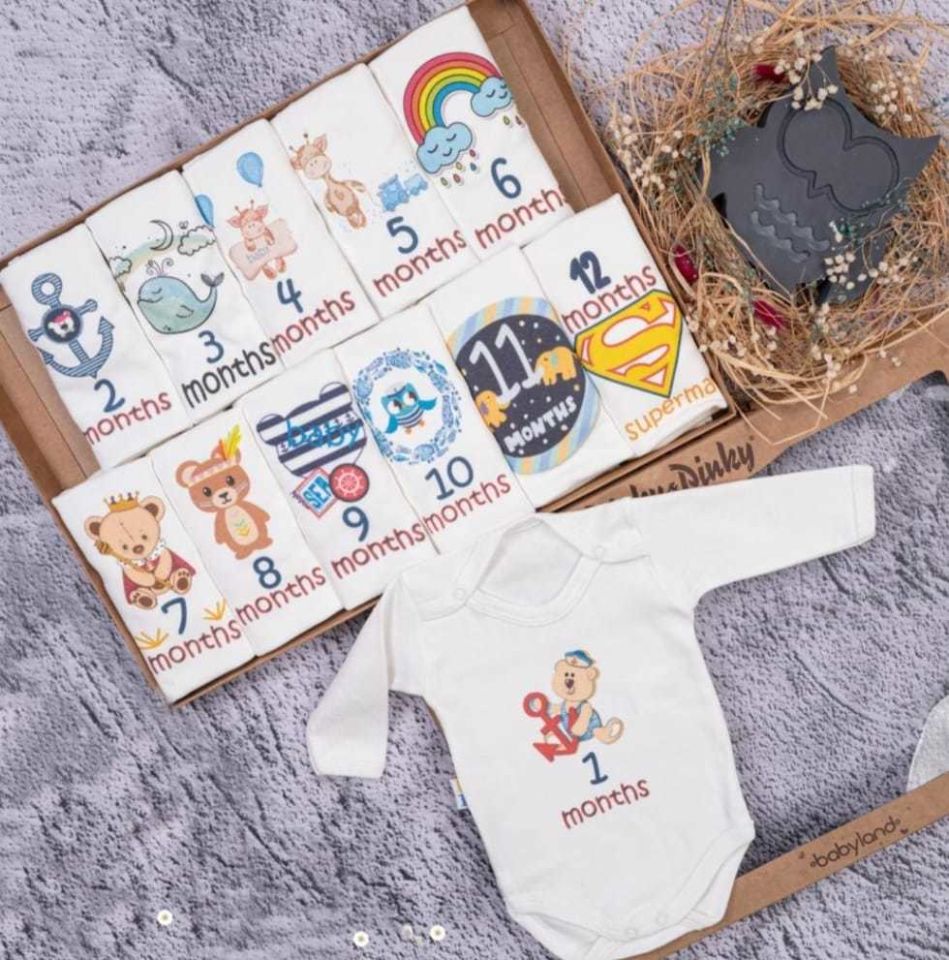 Ayıcık Baskılı 12'li Uzun Kollu Çıtçıtlı Badi Bebek Set