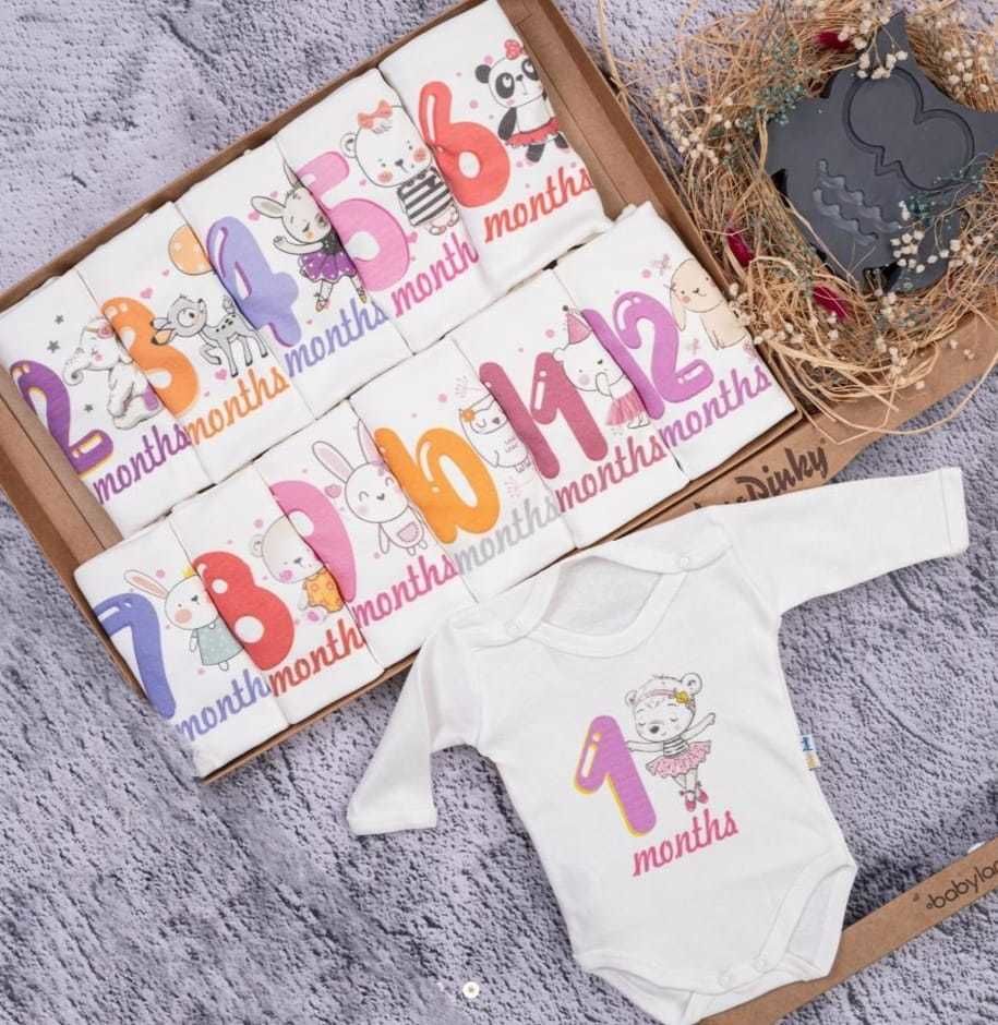 Tavşan Baskılı 12'li Uzun Kollu Çıtçıtlı Badi Bebek Set